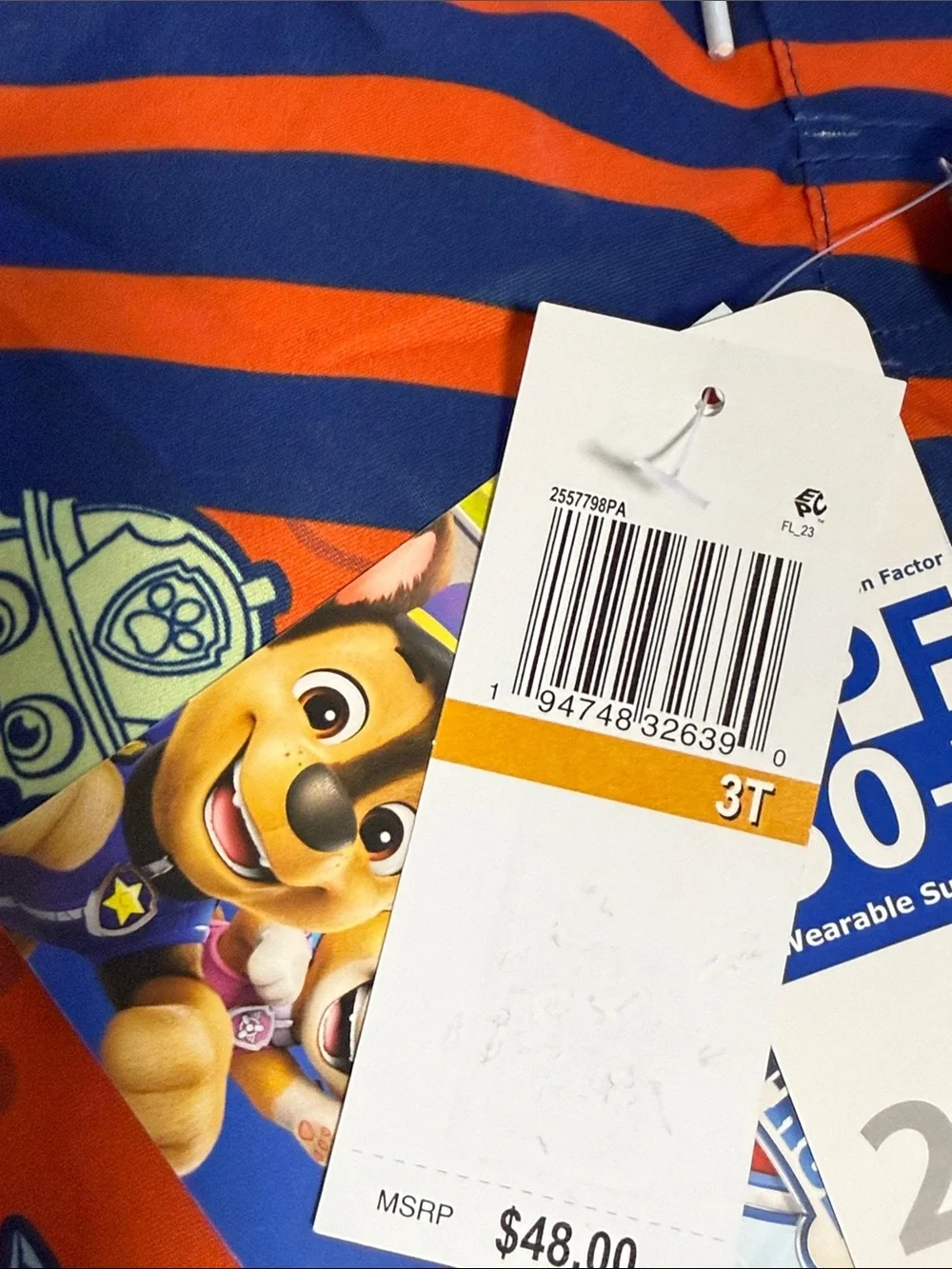 Nickelodeon Paw Patrol Boys 2-Piece Rash Guard Swim Trunks Set Blue Orange 3T